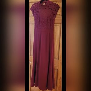 Beautiful Lulus maxi dress, deep burgundy with lace and open back detail size M